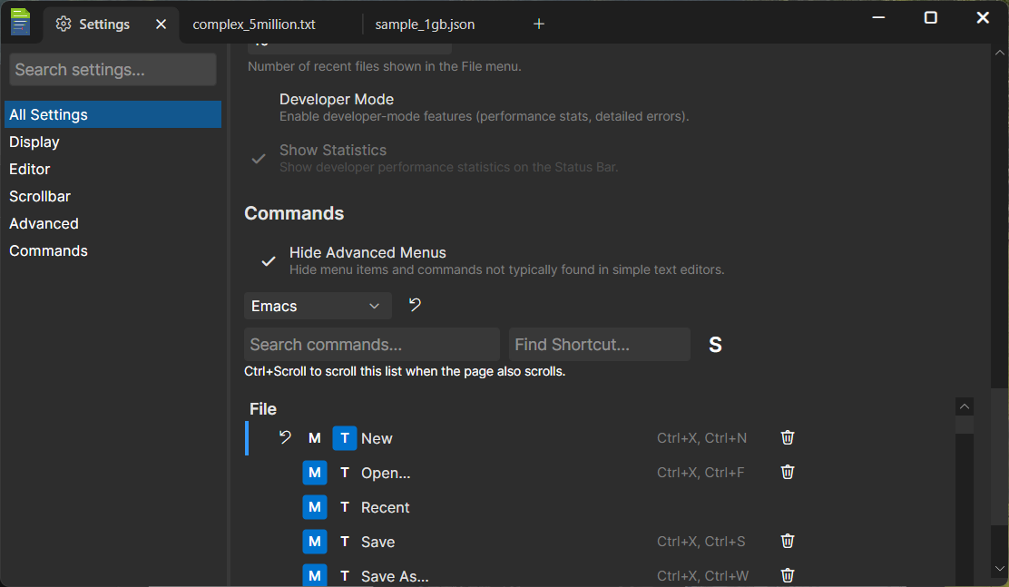 DMEdit settings panel